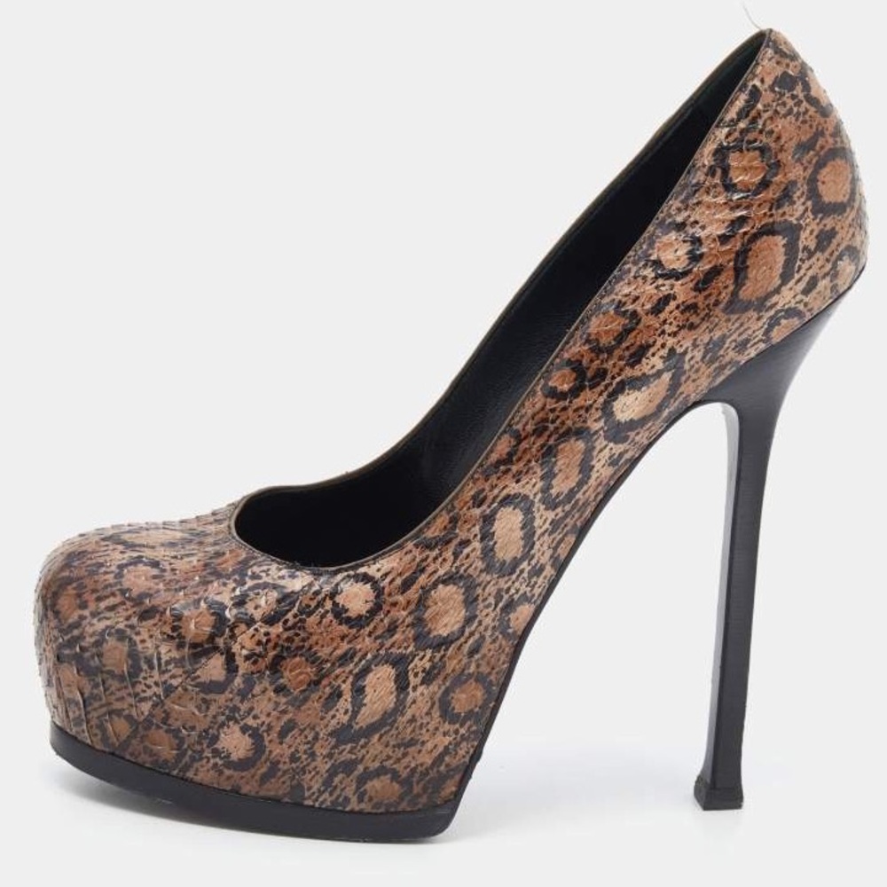 Saint Laurent Beige Python Tribtoo Platform Pumps Size 36